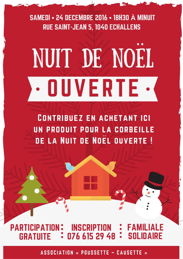 Association Poussette-Causette: Nuit de No�l ouverte � tous. Echallens, novembre 2016