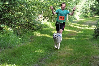 Les chiens font la course en t�te. Canicross, St-Cierges, juin 2019. Reportage de Dany Schaer, journaliste photographe